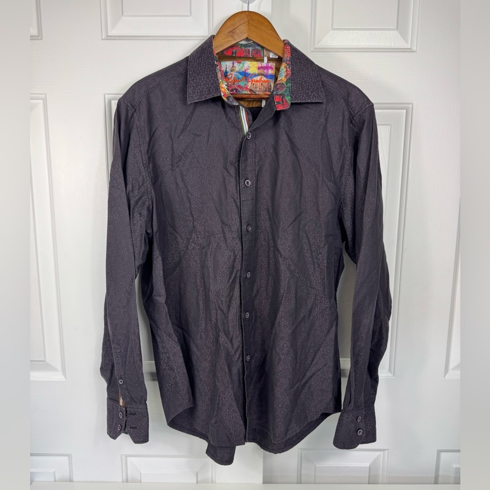 ROBERT GRAHAM Dark Gray Geometric Theater Mask Cotton Flip Cuff Large EUC